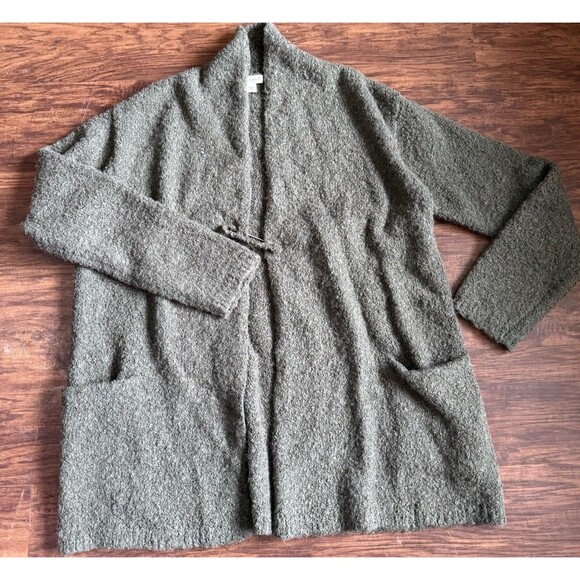 Pure Jill Women’s Sweater Safety Pin Clasp Drape Cardigan Wool Blend S Olive EUC - Picture 1 of 7